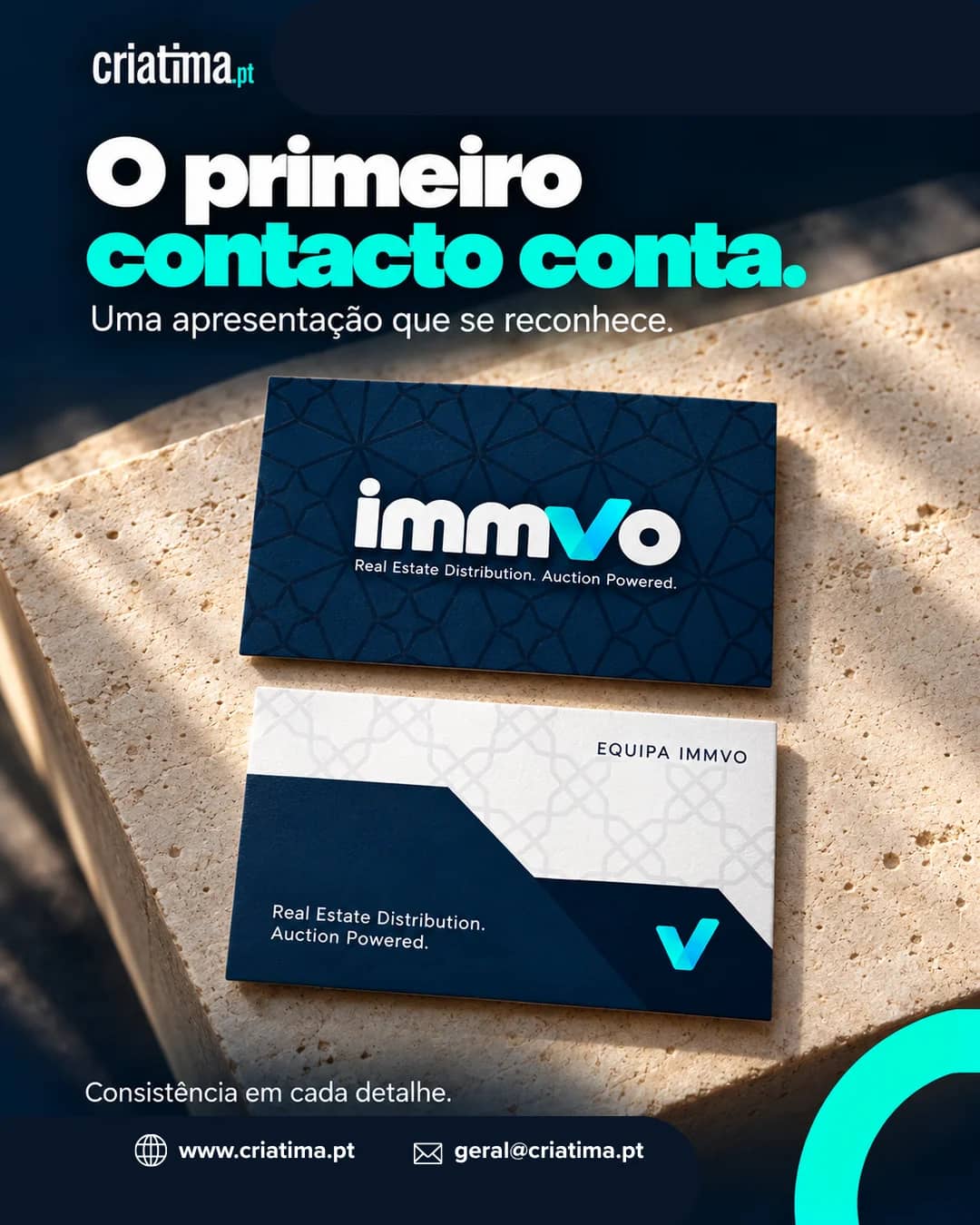 Immvo business cards in navy and white