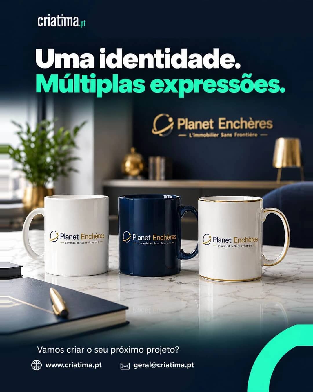 Planet Enchères branded mugs